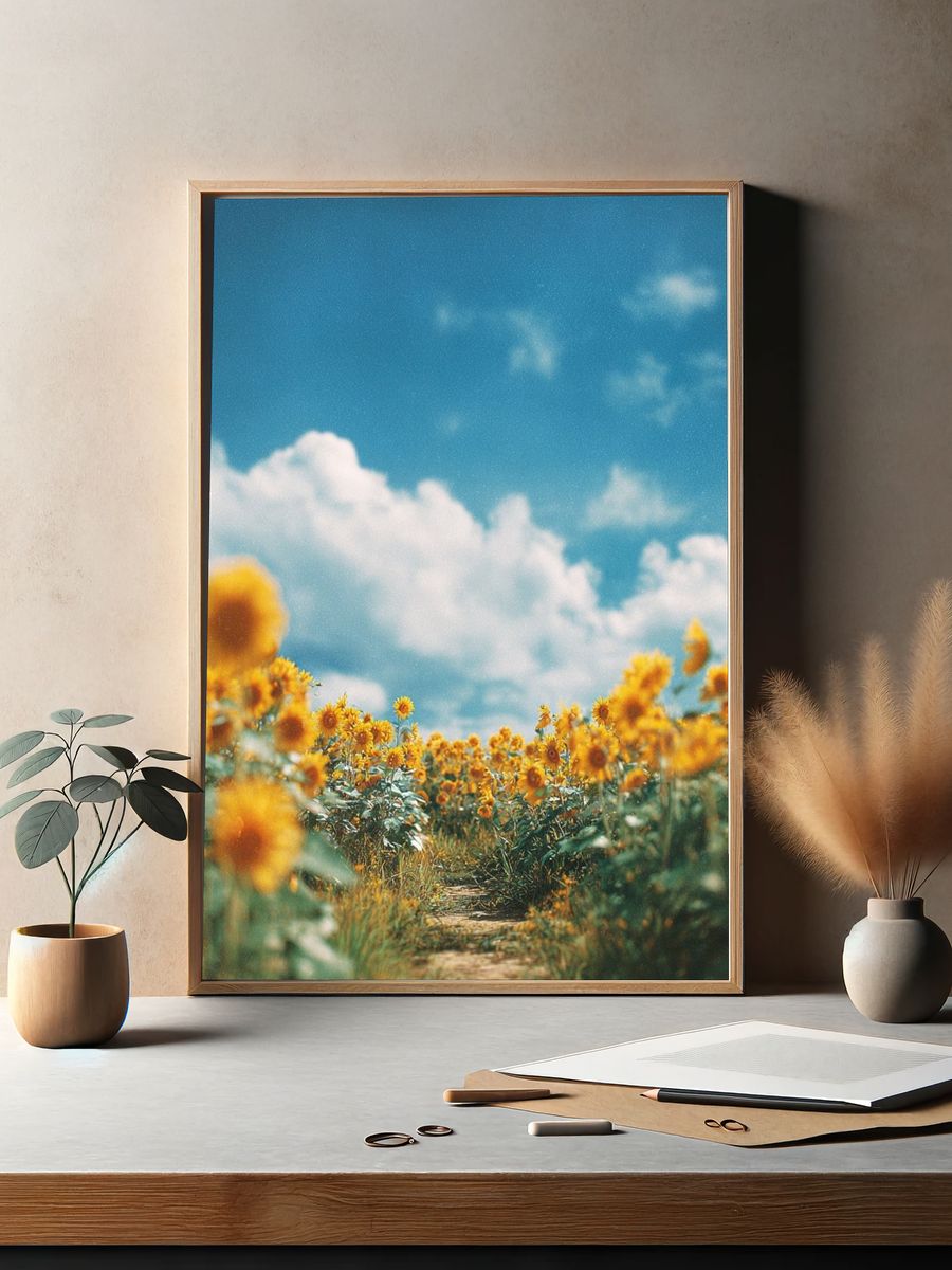 Sunflower Field Sky Photography Poster. — room view 2