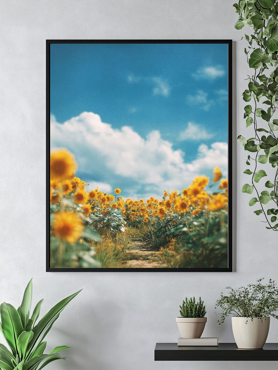 Sunflower Field Sky Photography Poster. — room view 4