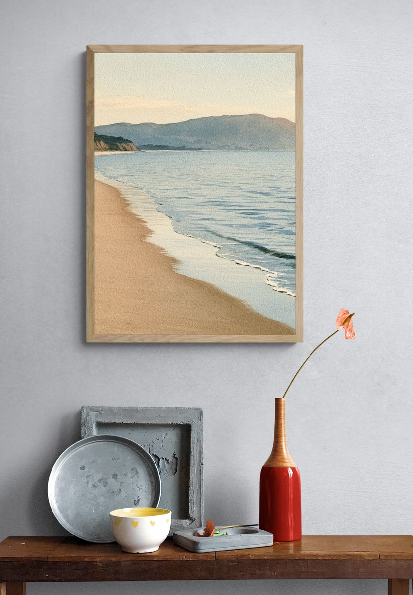 Misty Coastal Shoreline Poster. — room view 3