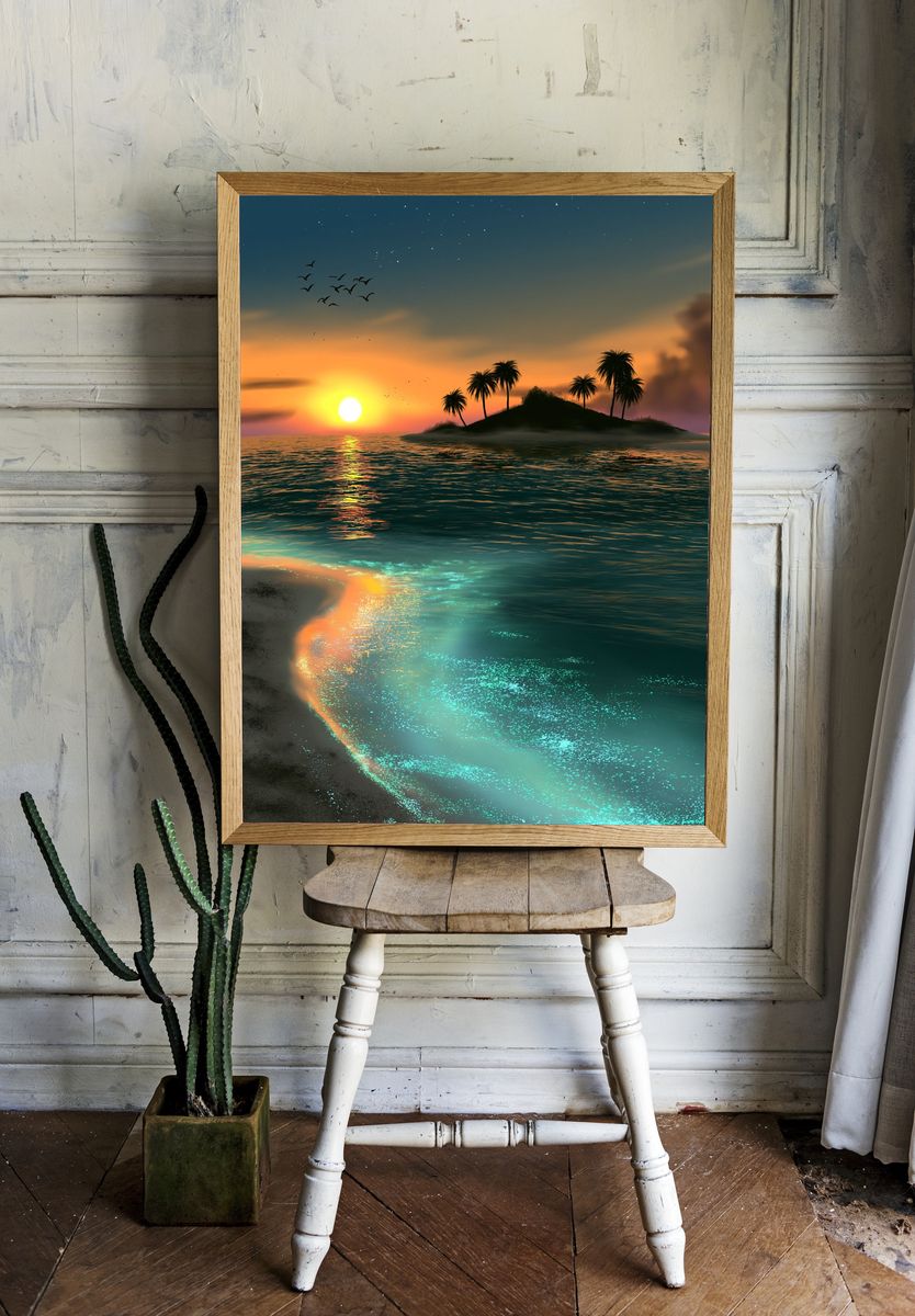 Tropical Sunset Island Print. room preview