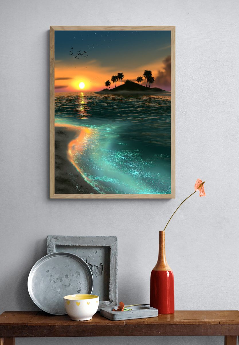 Tropical Sunset Island Print. — room view 3
