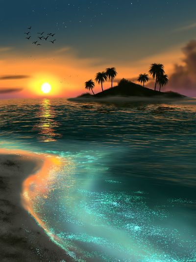Tropical Sunset Island Print.