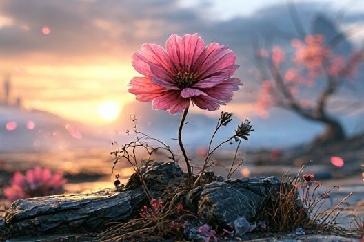 Pink Blossom Sunset Nature Print. poster — nature art