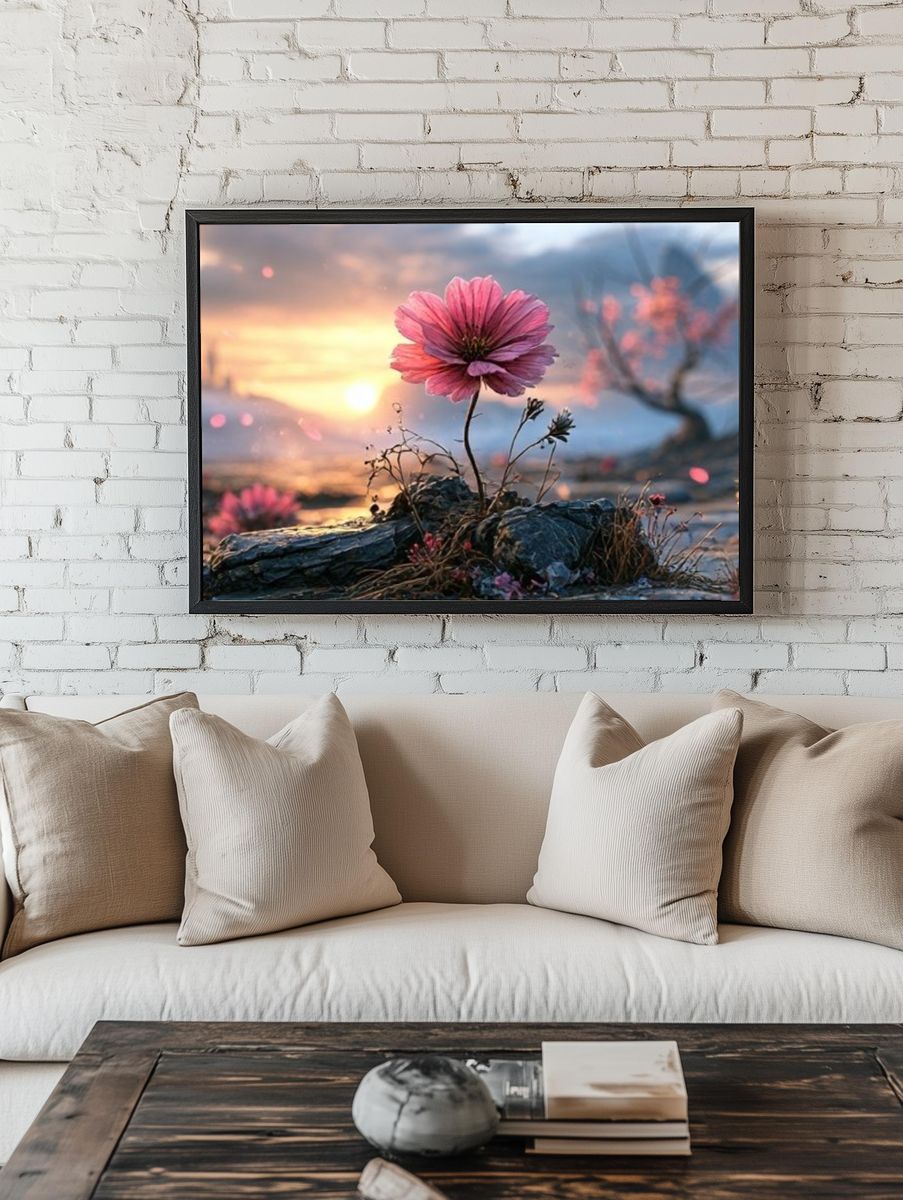 Pink Blossom Sunset Nature Print. — room view 1