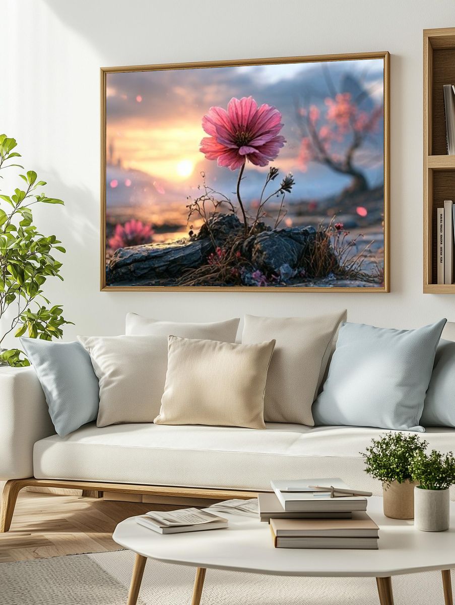 Pink Blossom Sunset Nature Print. — room view 2