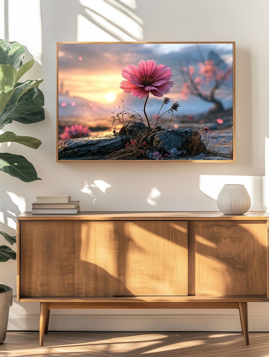 Pink Blossom Sunset Nature Print. — room view 3