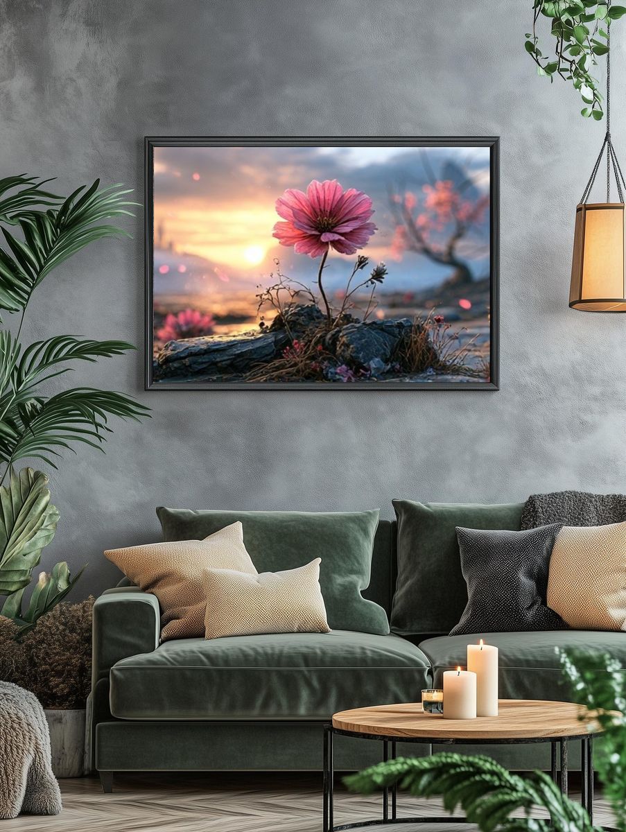 Pink Blossom Sunset Nature Print. — room view 4