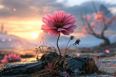 Pink Blossom Sunset Nature Print. poster