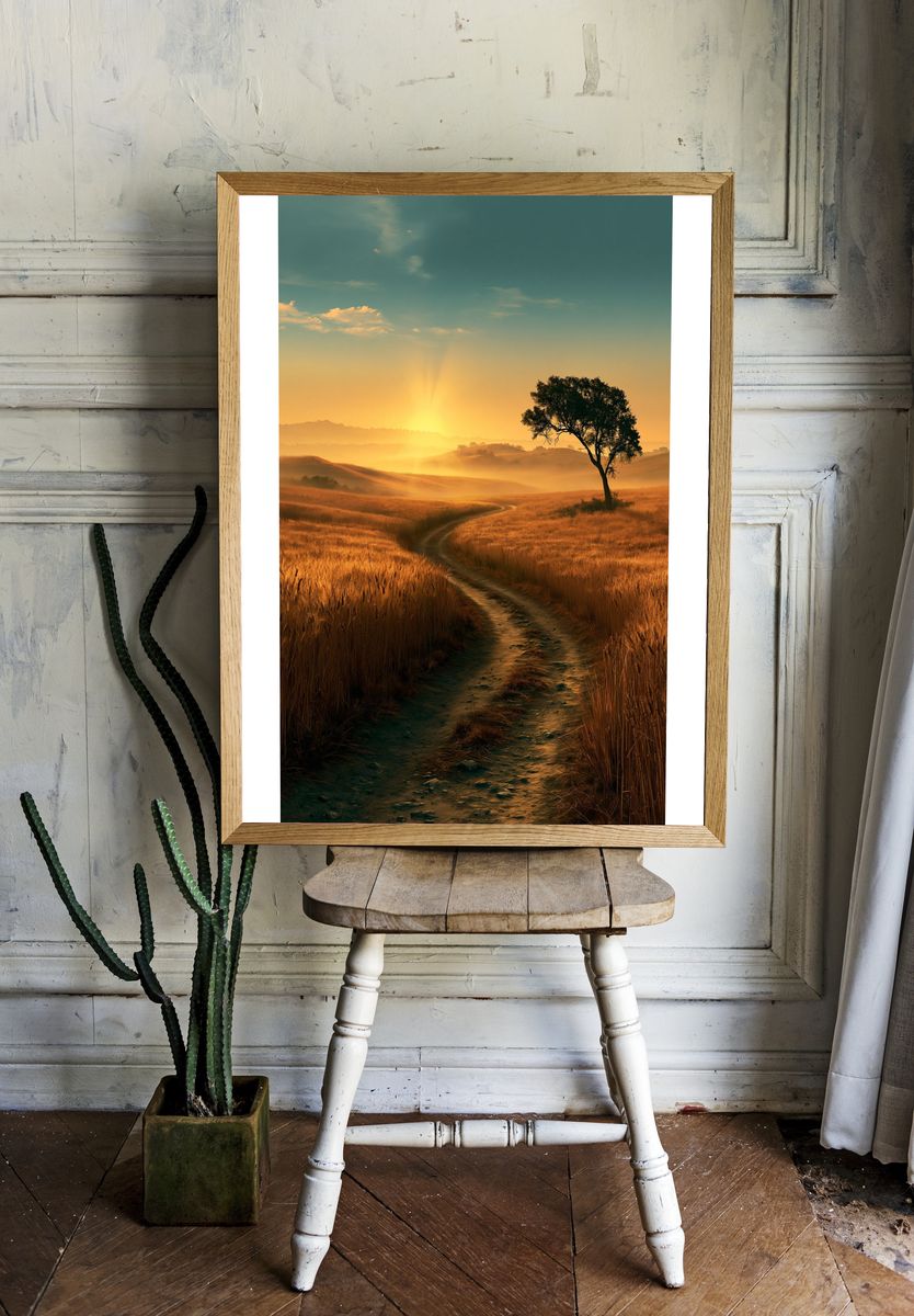 Golden Sunrise Path Landscape Poster. room preview