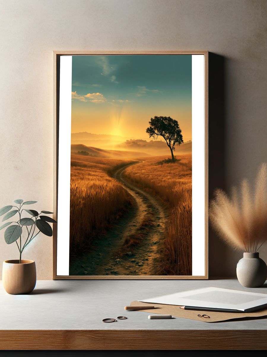 Golden Sunrise Path Landscape Poster. — room view 2