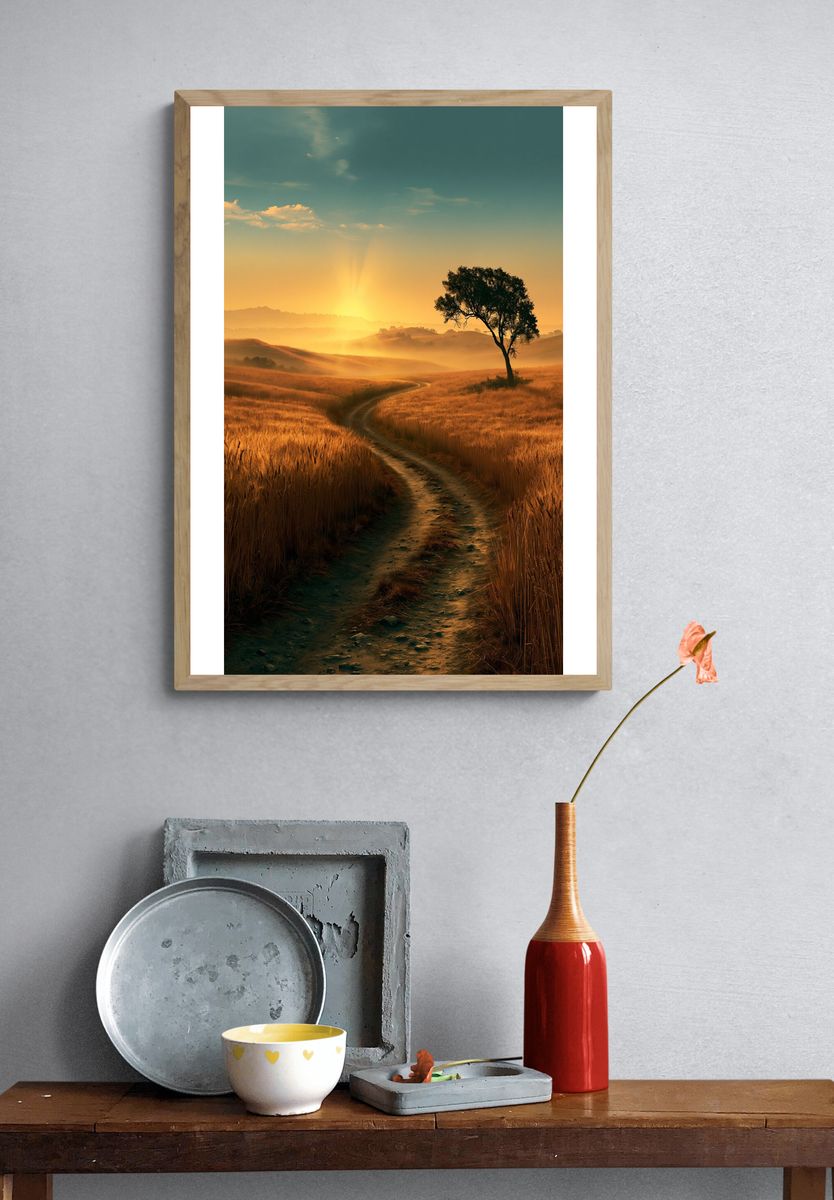 Golden Sunrise Path Landscape Poster. — room view 3