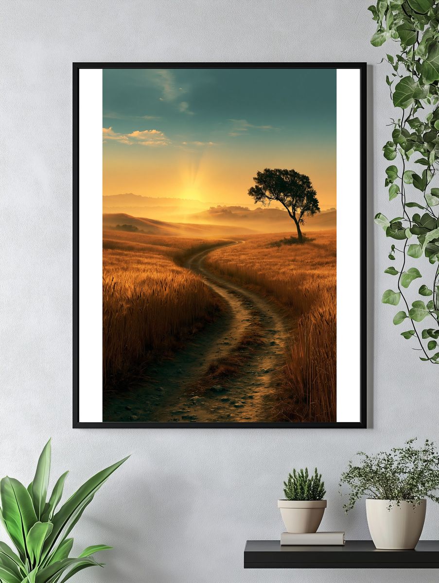 Golden Sunrise Path Landscape Poster. — room view 4