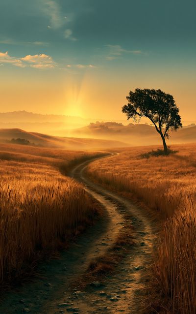 Golden Sunrise Path Landscape Poster. poster