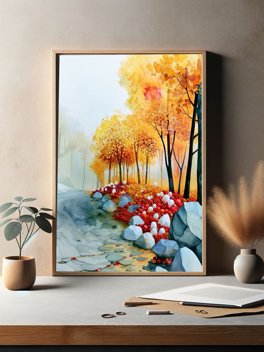 Autumn Forest Watercolor Poster. — room view 2
