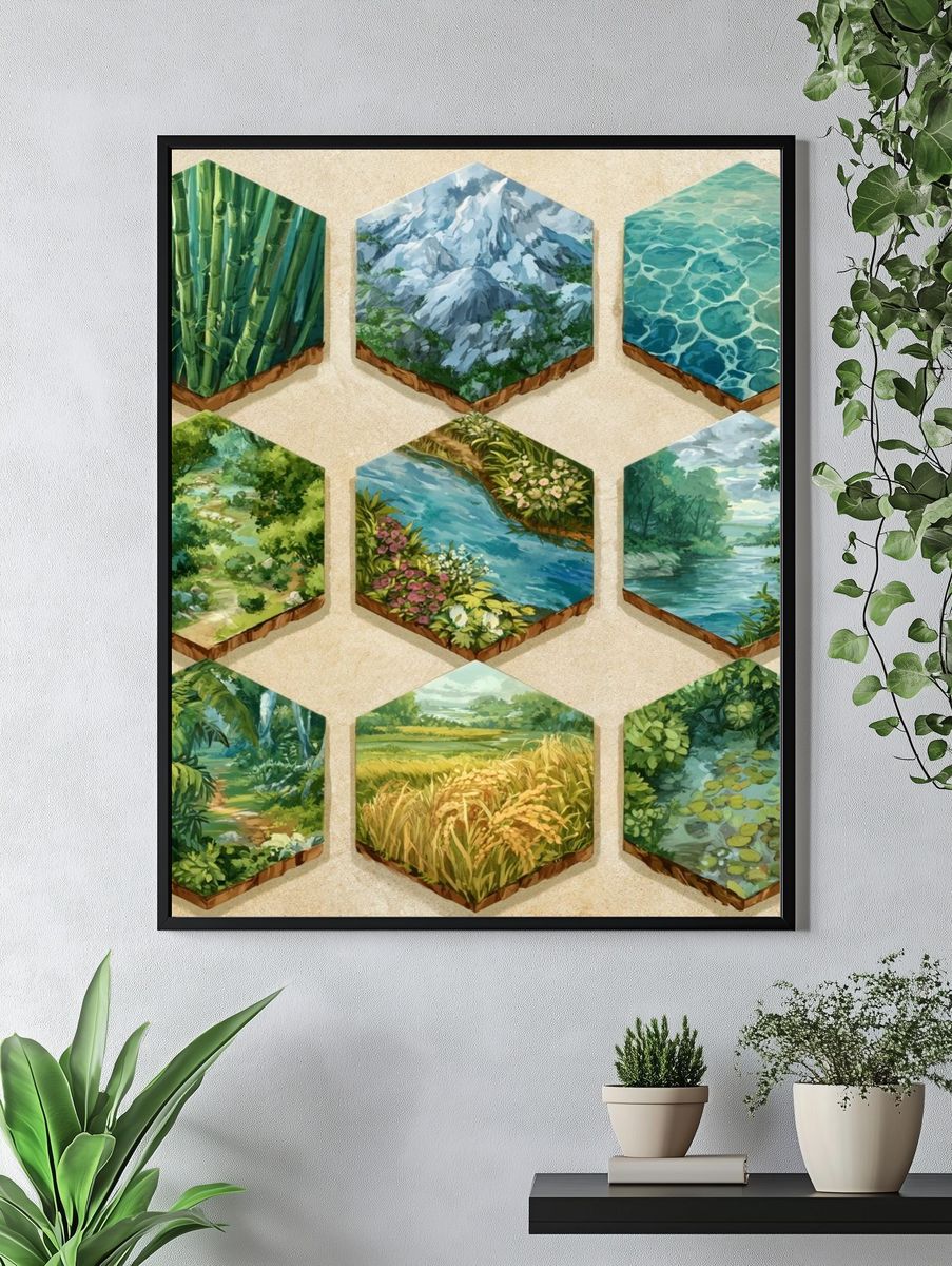 Nature Hexagon Collage Poster. — room view 4