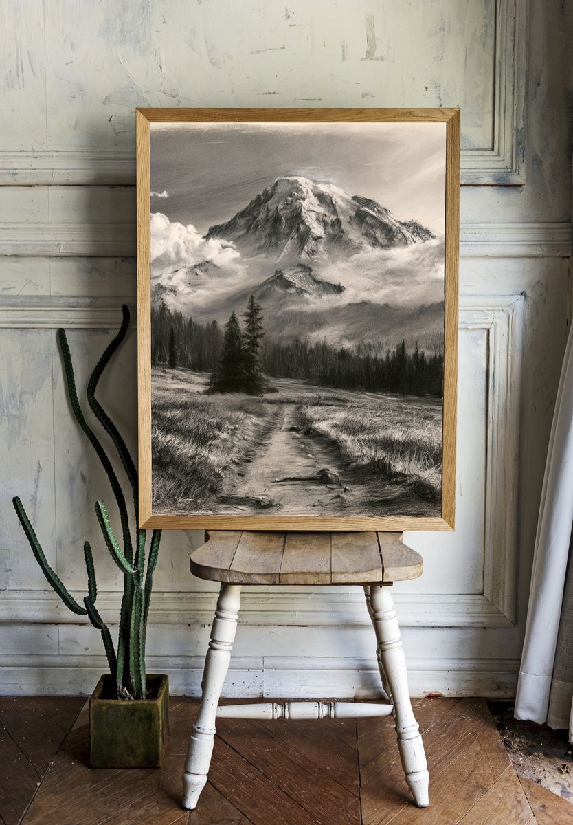 Misty Mountain Landscape Print. — room view 1