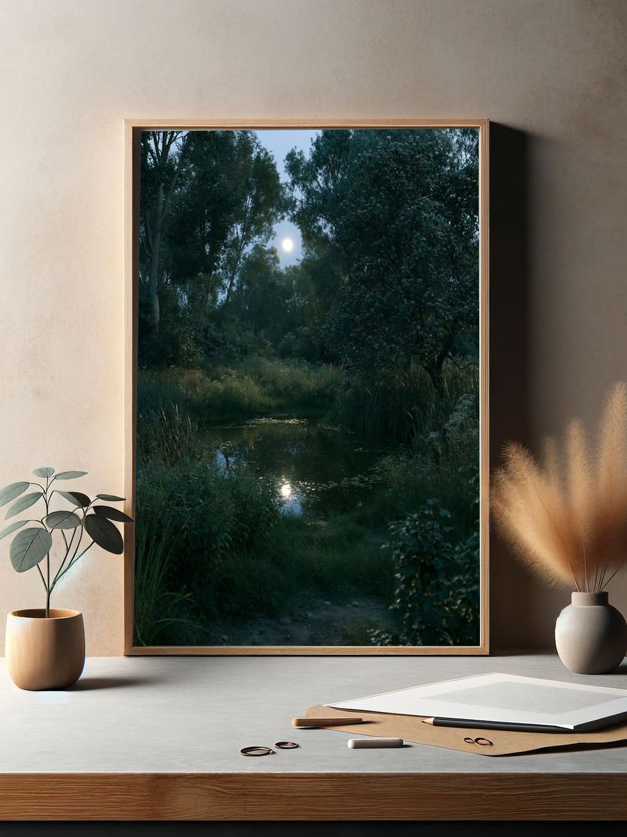 Moonlit Forest Pond Poster. — room view 2