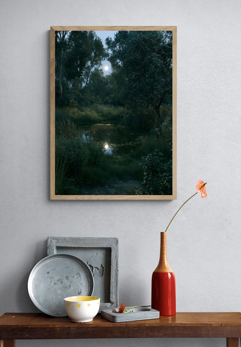 Moonlit Forest Pond Poster. — room view 3