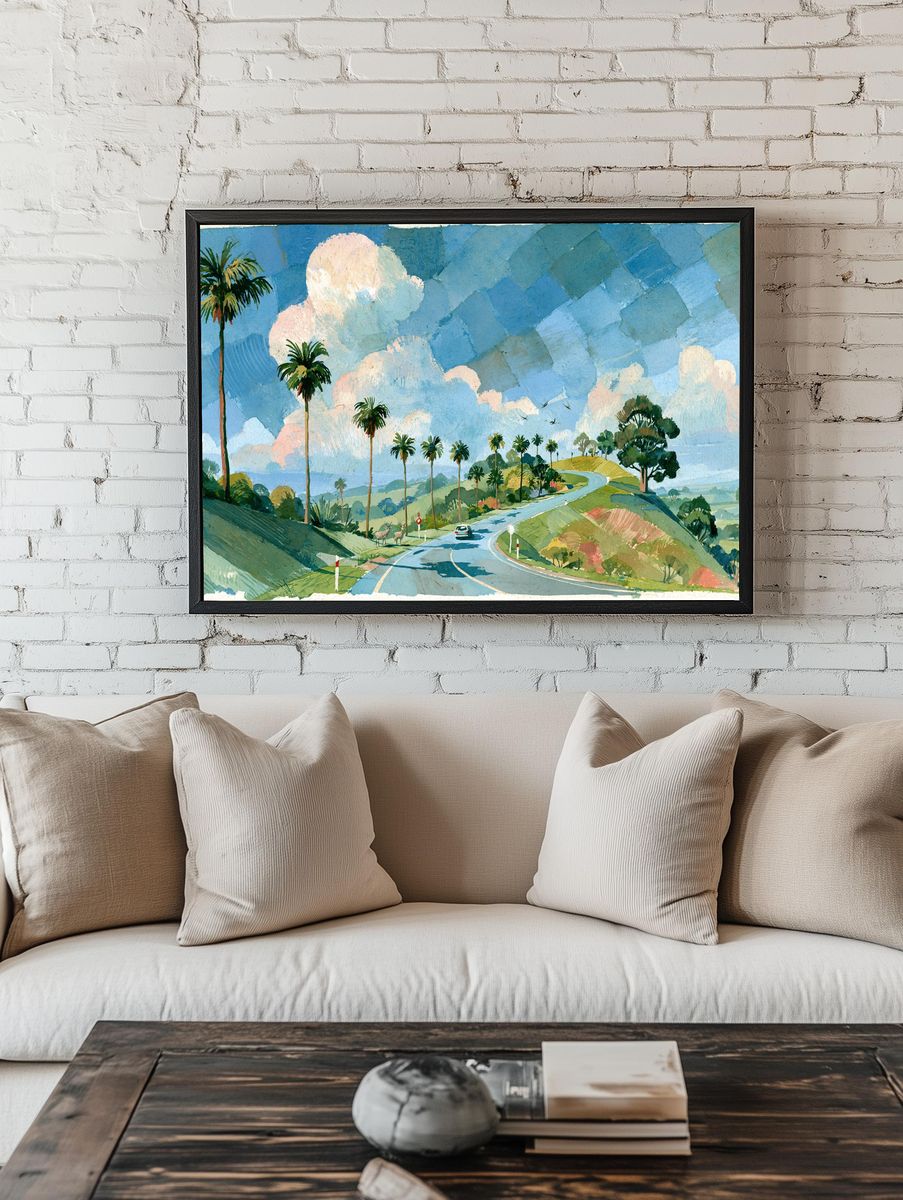 Tropical Roadscape Watercolor Poster. room preview