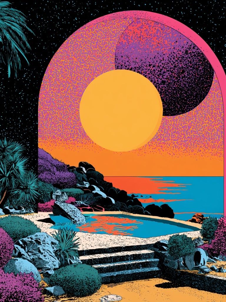 Neon Tropical Sunset Poster. poster detail