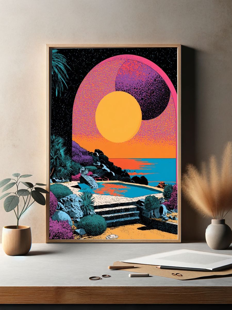 Neon Tropical Sunset Poster. — room view 2