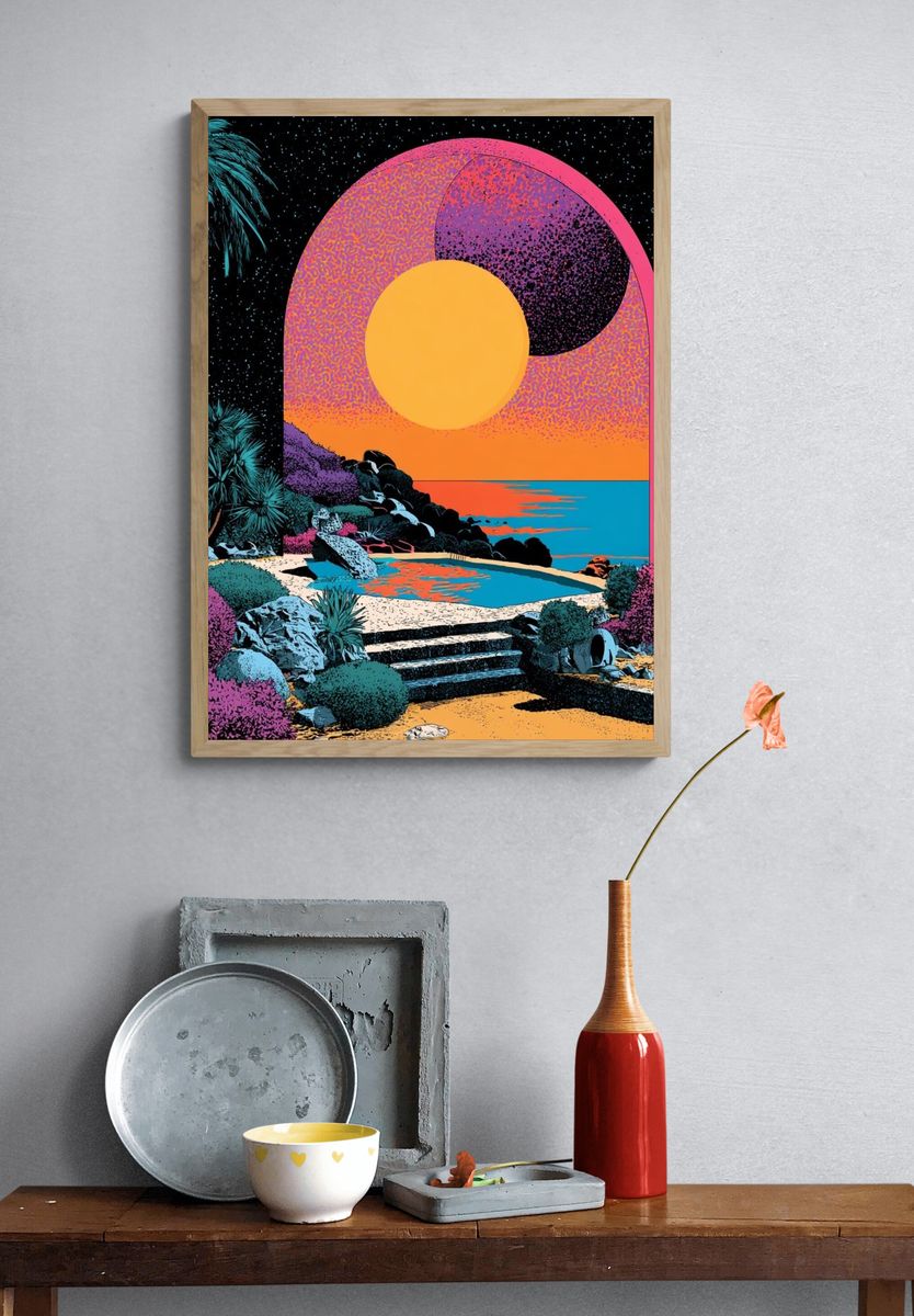 Neon Tropical Sunset Poster. — room view 3
