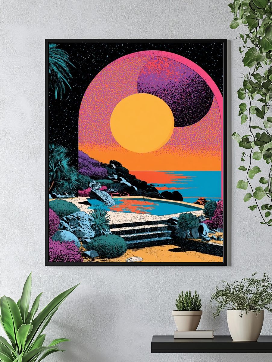 Neon Tropical Sunset Poster. — room view 4