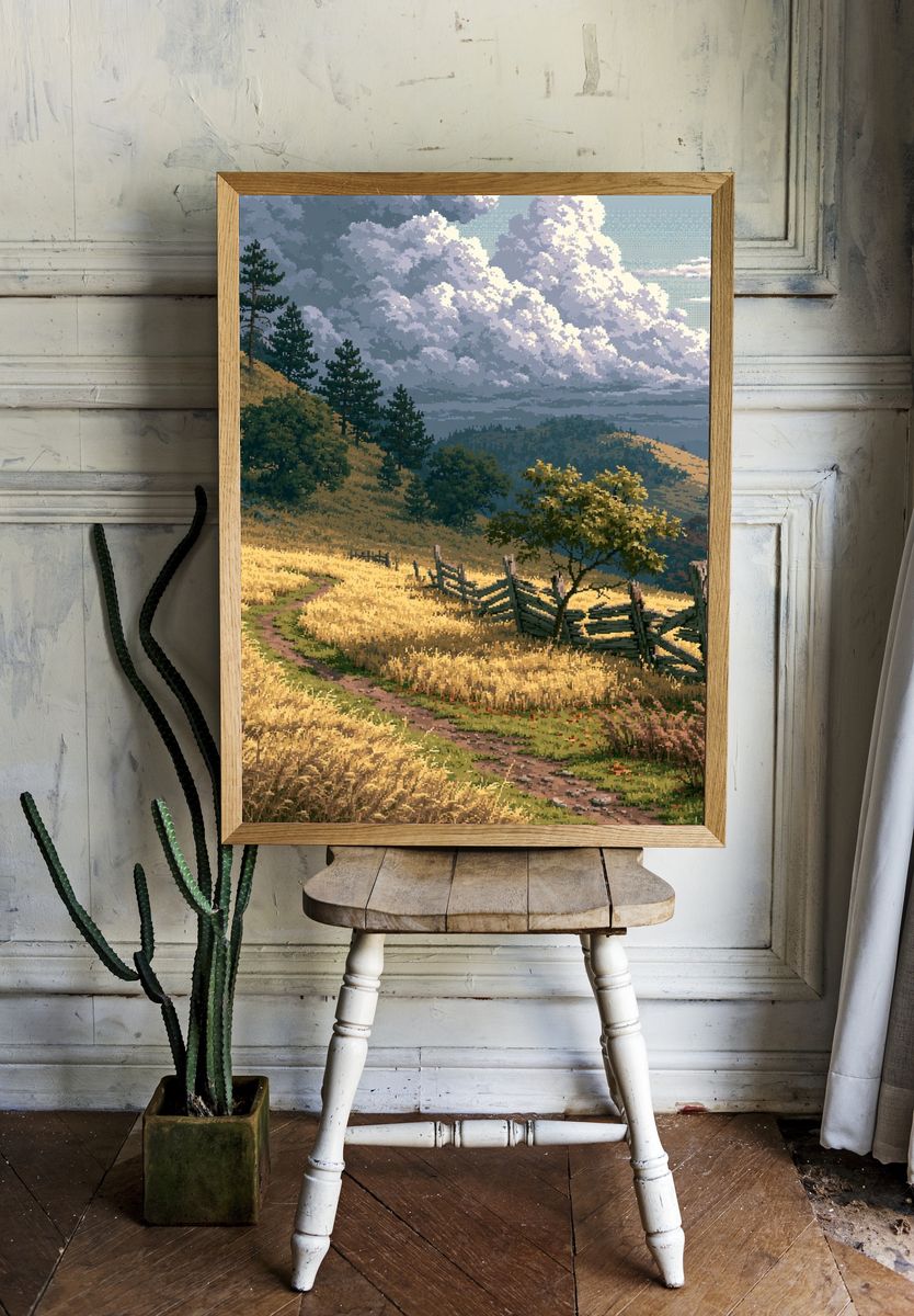 Golden Hills Landscape Print. room preview