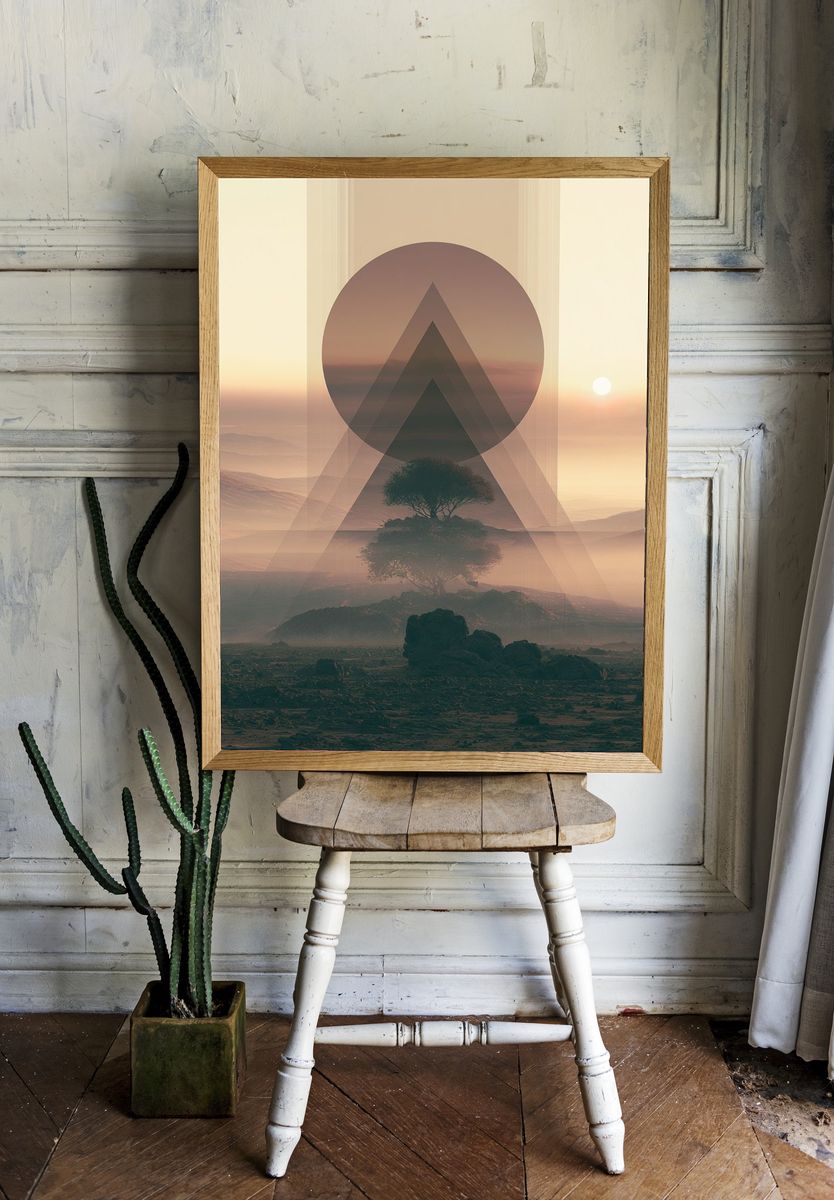 Surreal Desert Tree Print. room preview