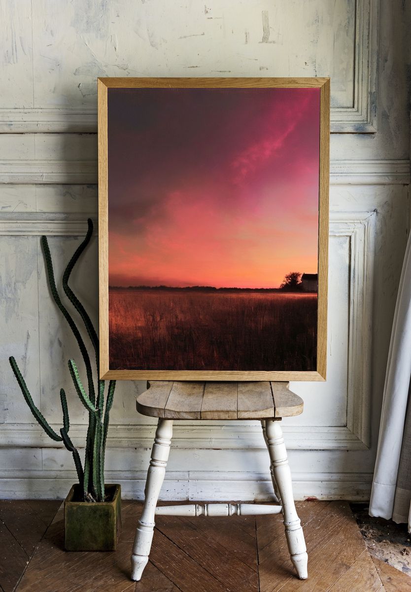 Sunset Field Landscape Print. — room view 1