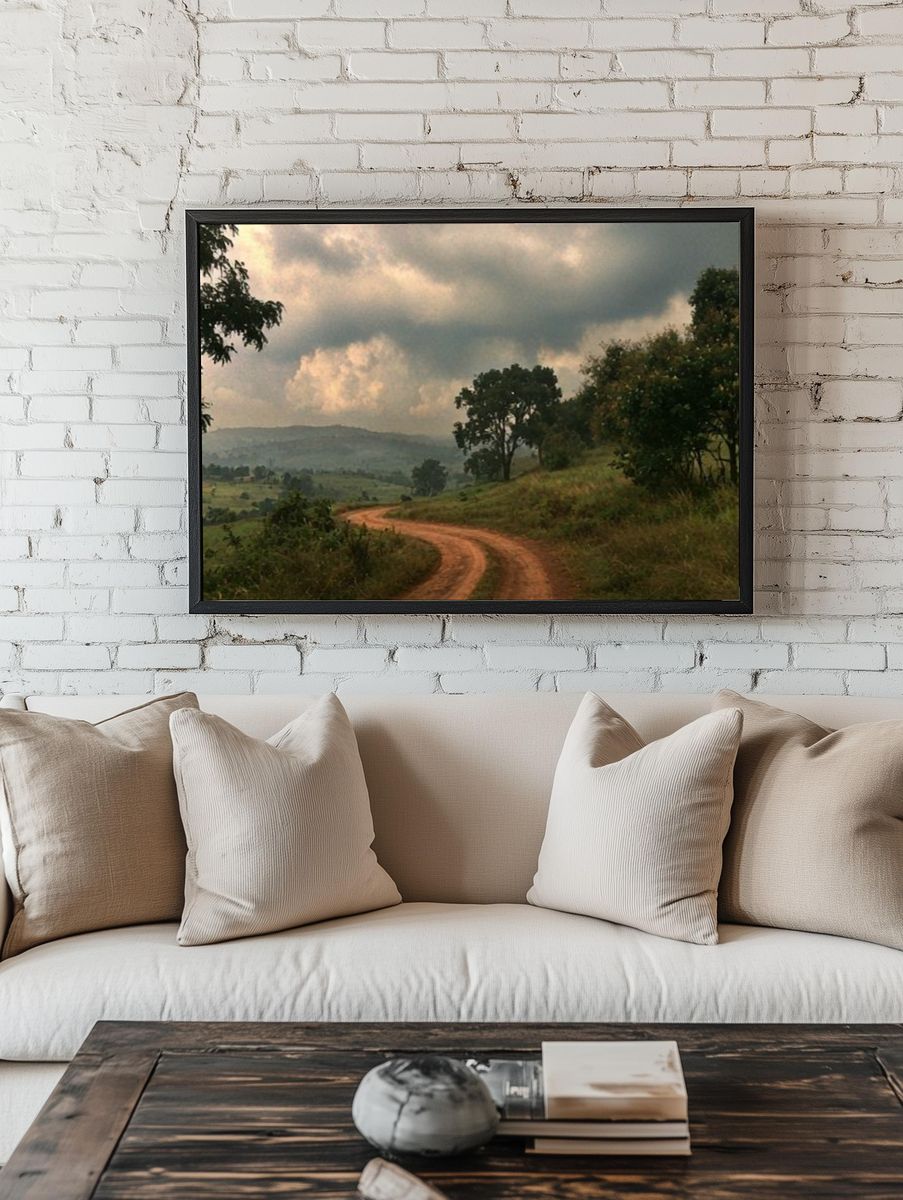 Misty Country Road Landscape Print. room preview