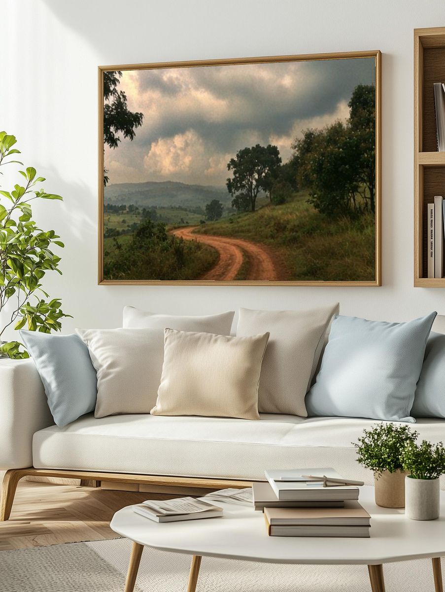 Misty Country Road Landscape Print. — room view 2