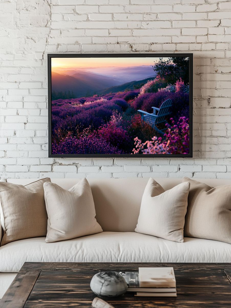 Lavender Sunset Mountain Landscape Poster. room preview