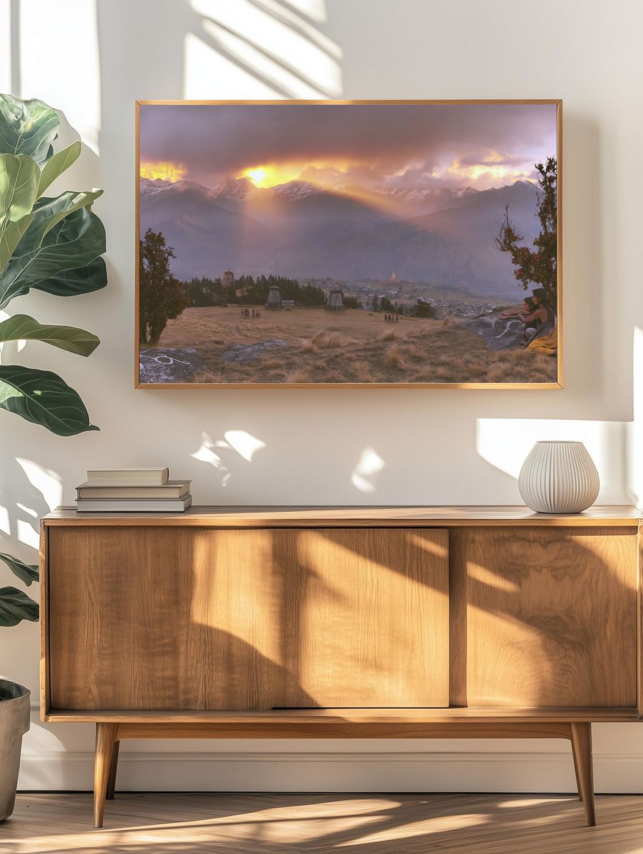 Sunlit Himalayan Valley Landscape Print. — room view 3
