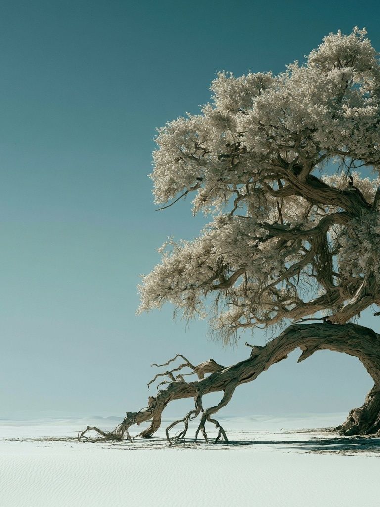 Solitary Tree in Snowy Landscape Print. poster detail