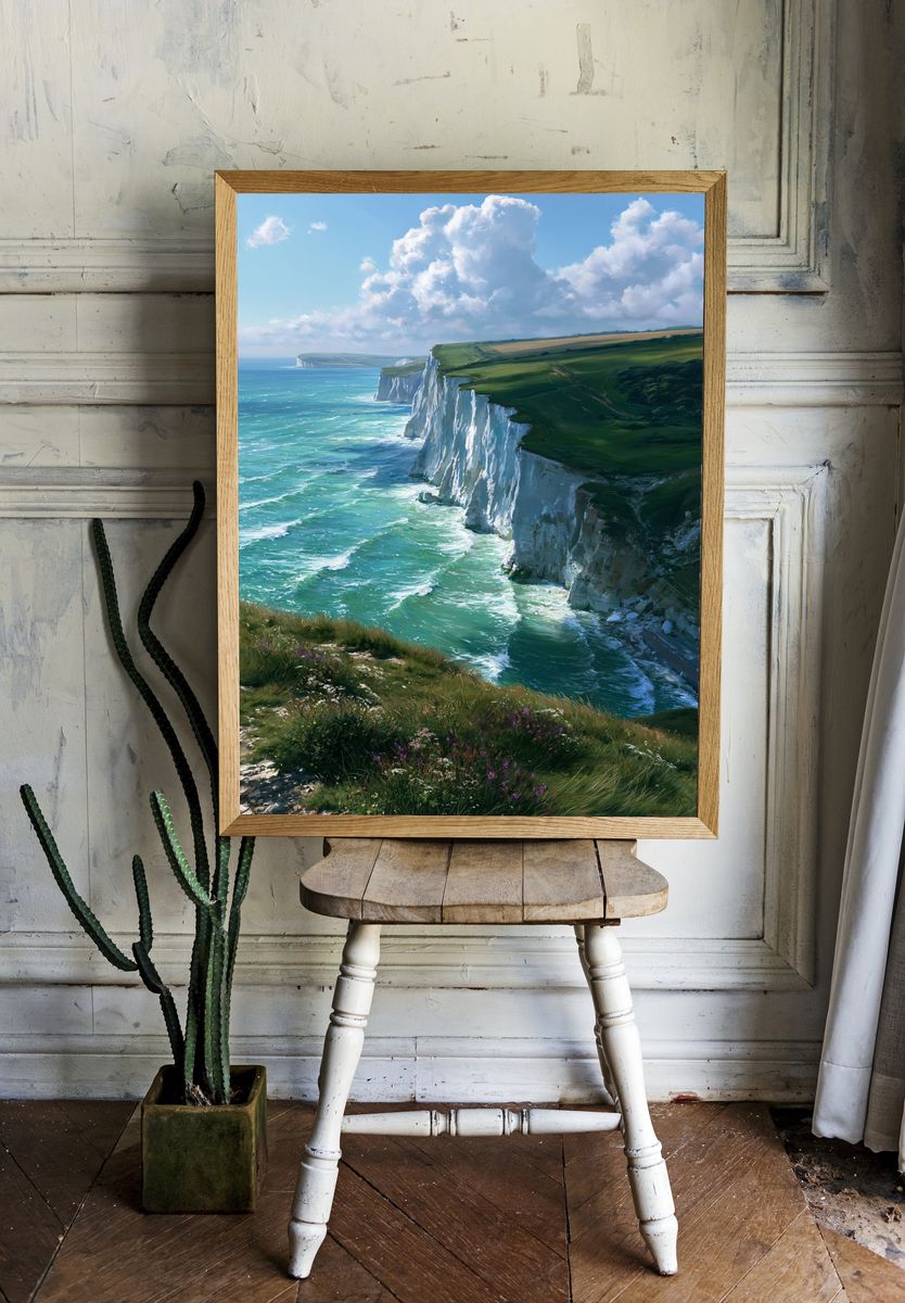 White Cliffs Coastline Landscape Print. — room view 1