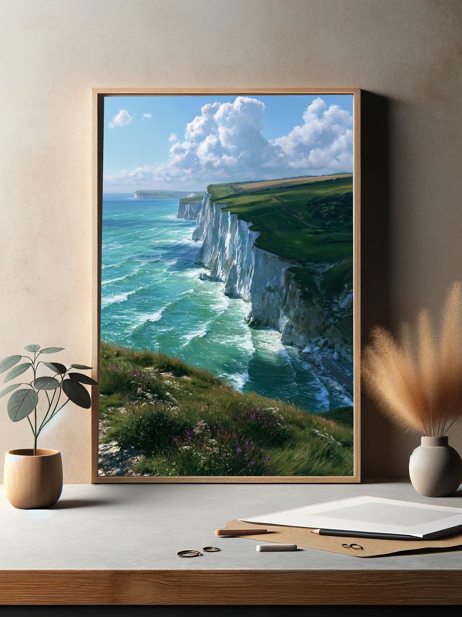 White Cliffs Coastline Landscape Print. — room view 2
