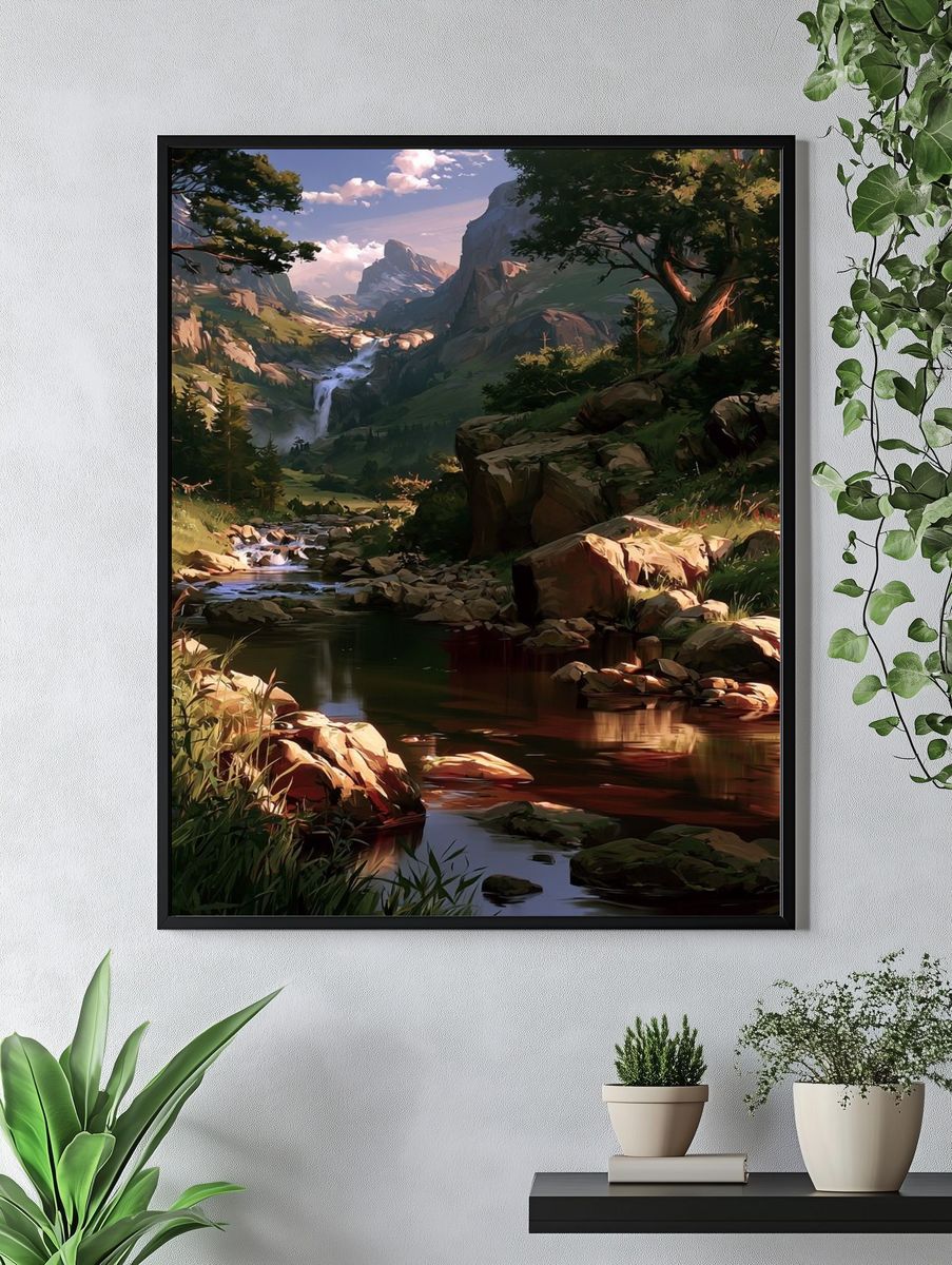 Mountain Waterfall Landscape Print. — room view 4