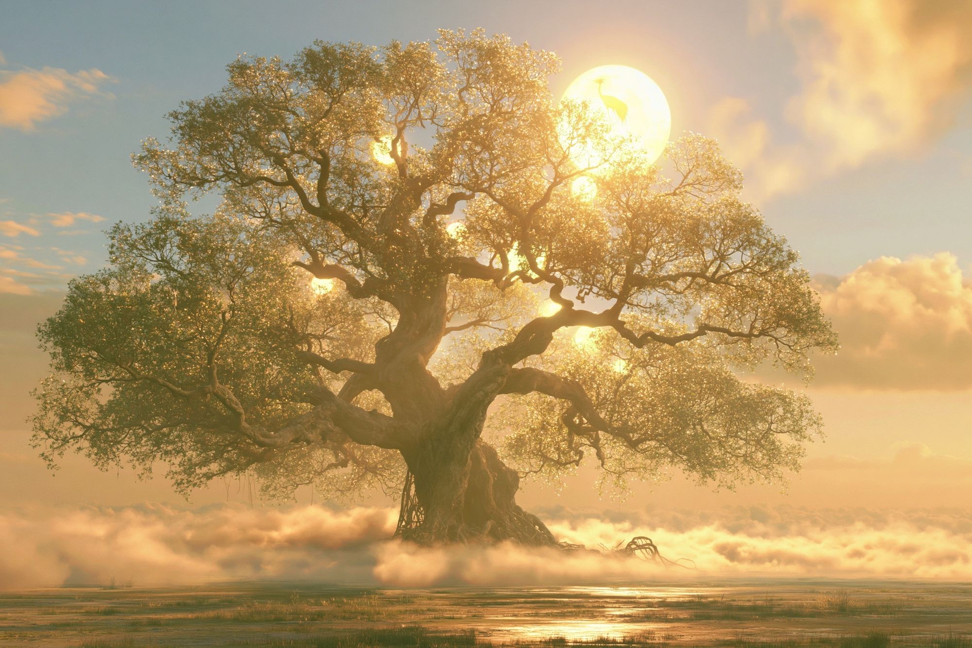 Golden Tree Sunrise Nature Print. poster detail