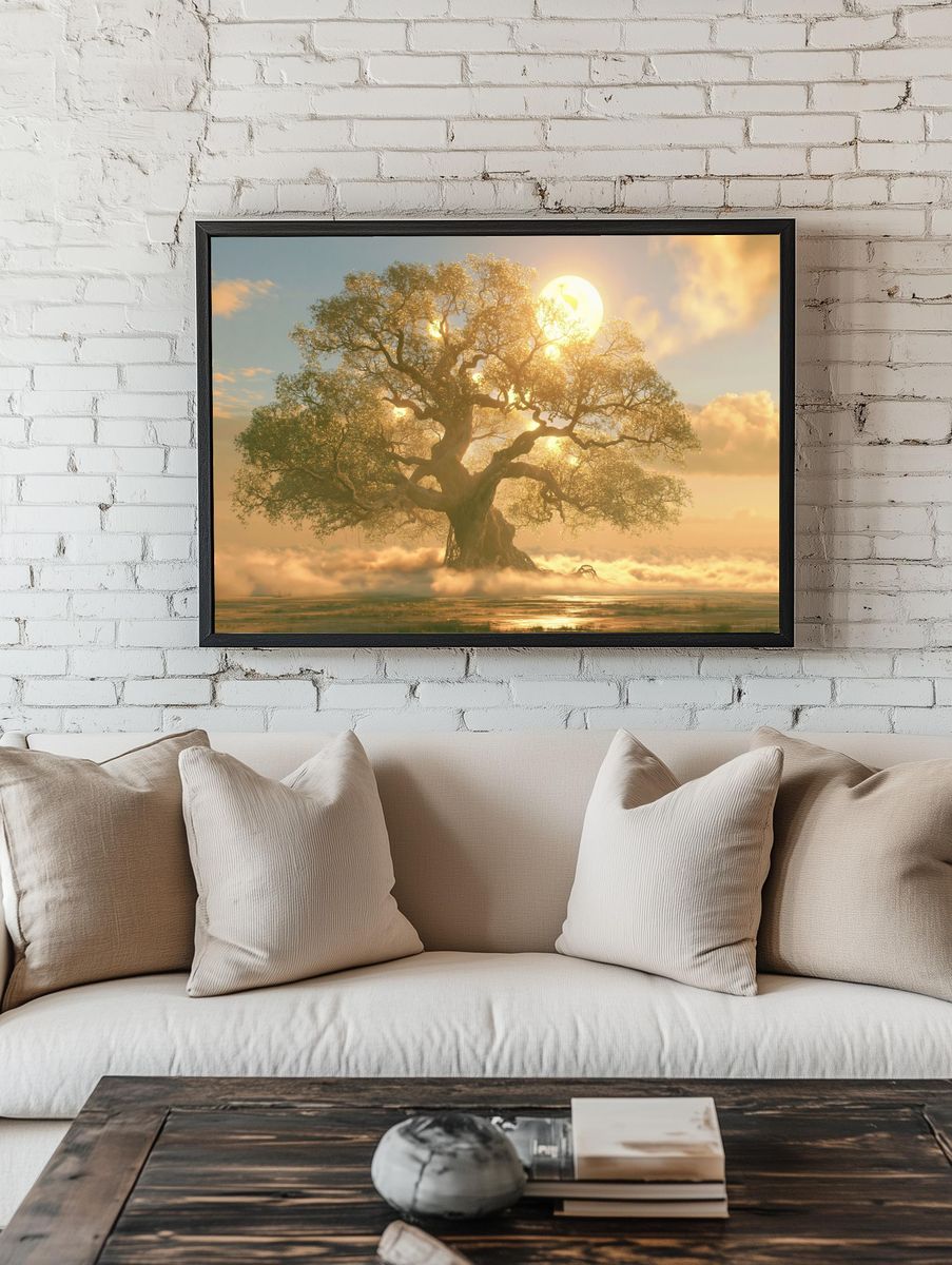 Golden Tree Sunrise Nature Print. room preview
