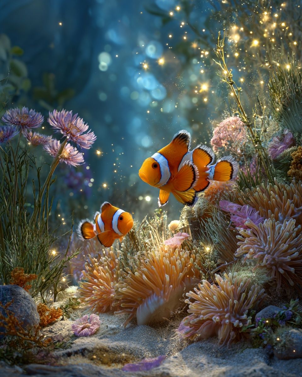 Clownfish Underwater Scene Poster. poster detail