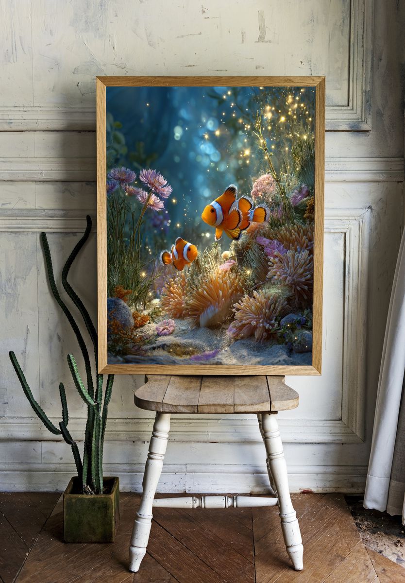 Clownfish Underwater Scene Poster. — room view 1