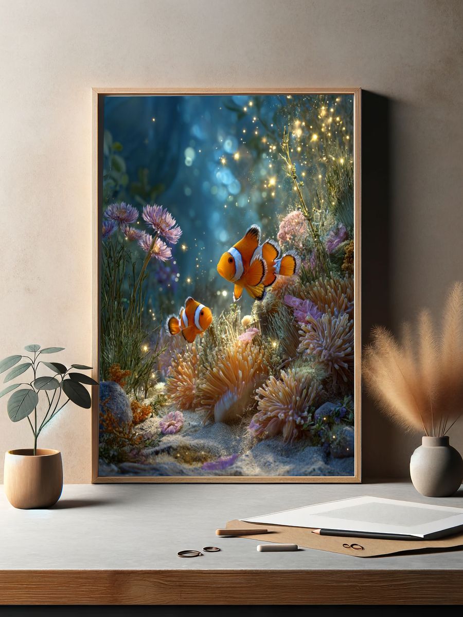 Clownfish Underwater Scene Poster. — room view 2