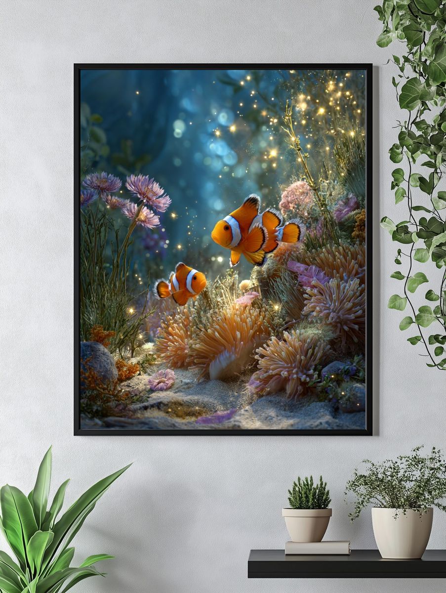 Clownfish Underwater Scene Poster. — room view 4