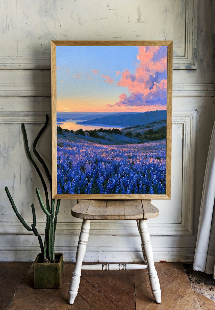 Lavender Hills Sunset Print. room preview