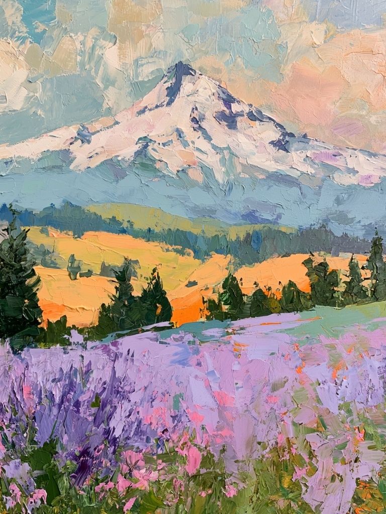 Pastel Mountain Meadow Print. poster detail