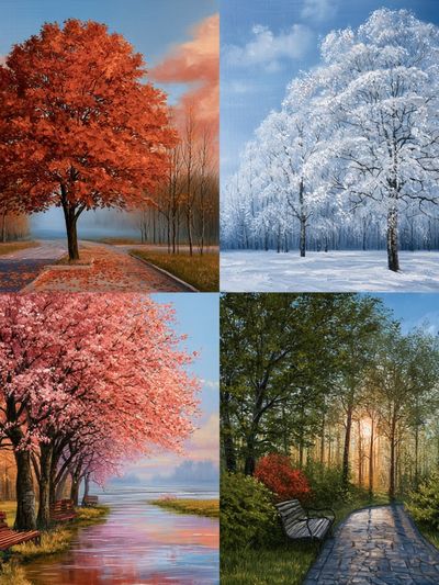 Four Seasons Tree Landscape Print.