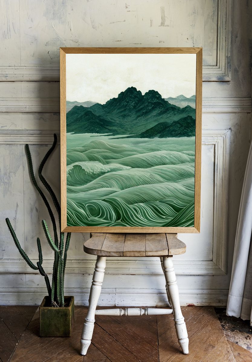 Emerald Mountain Waves Print. — room view 1