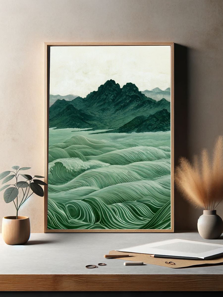Emerald Mountain Waves Print. — room view 2