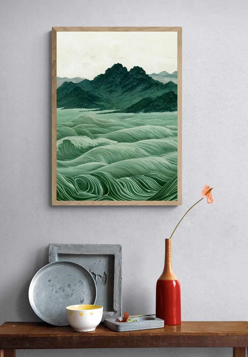 Emerald Mountain Waves Print. — room view 3